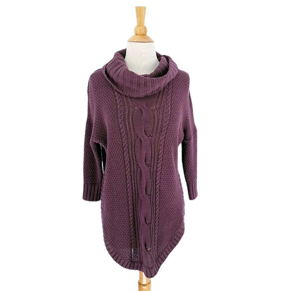 Express Cable Knit Ribbed Turtleneck Rounded Hem Tunic Sweater XS